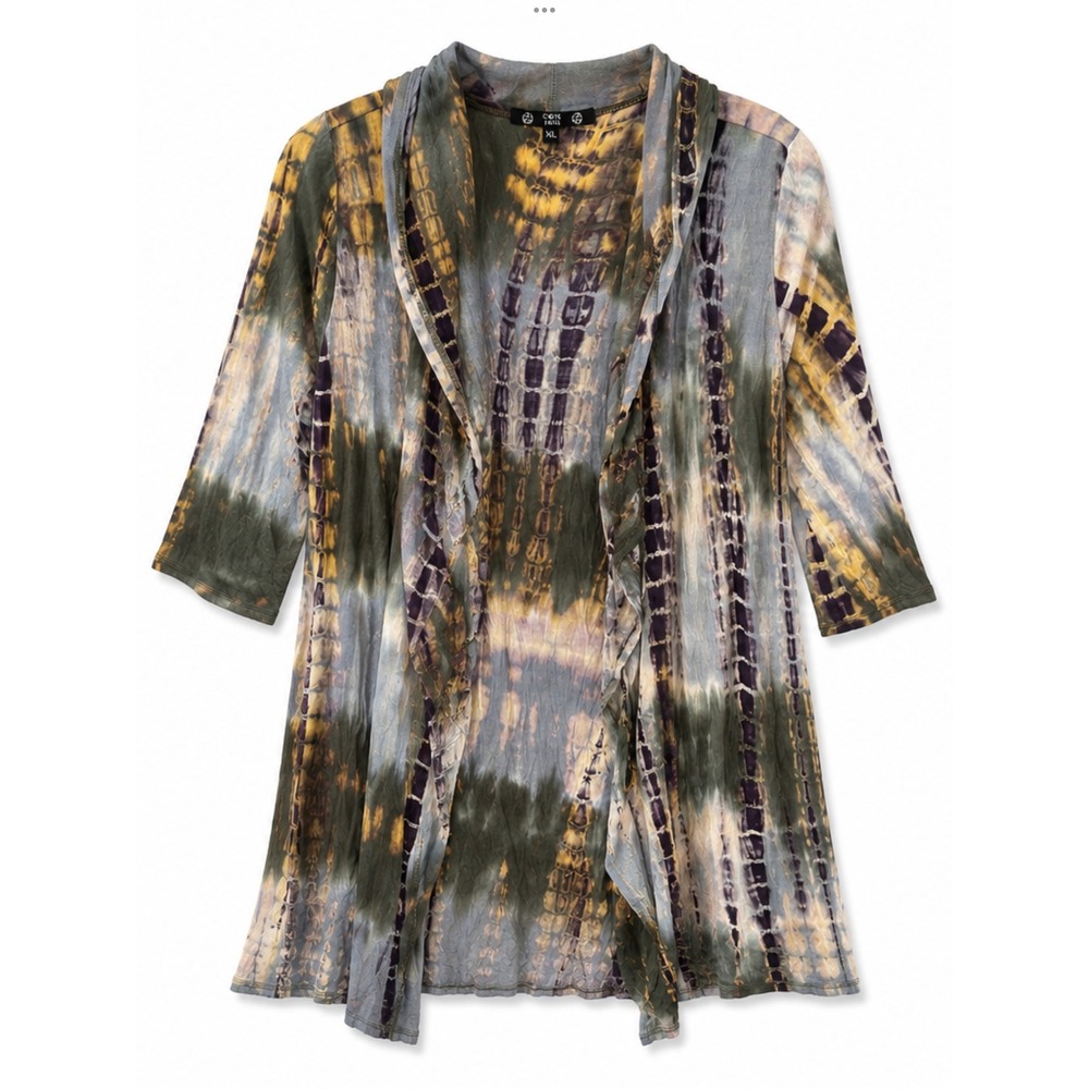 Coin 1804 Tie Dye Hooded Cardigan XL Boho Duster Open Front Hippie Fairycore